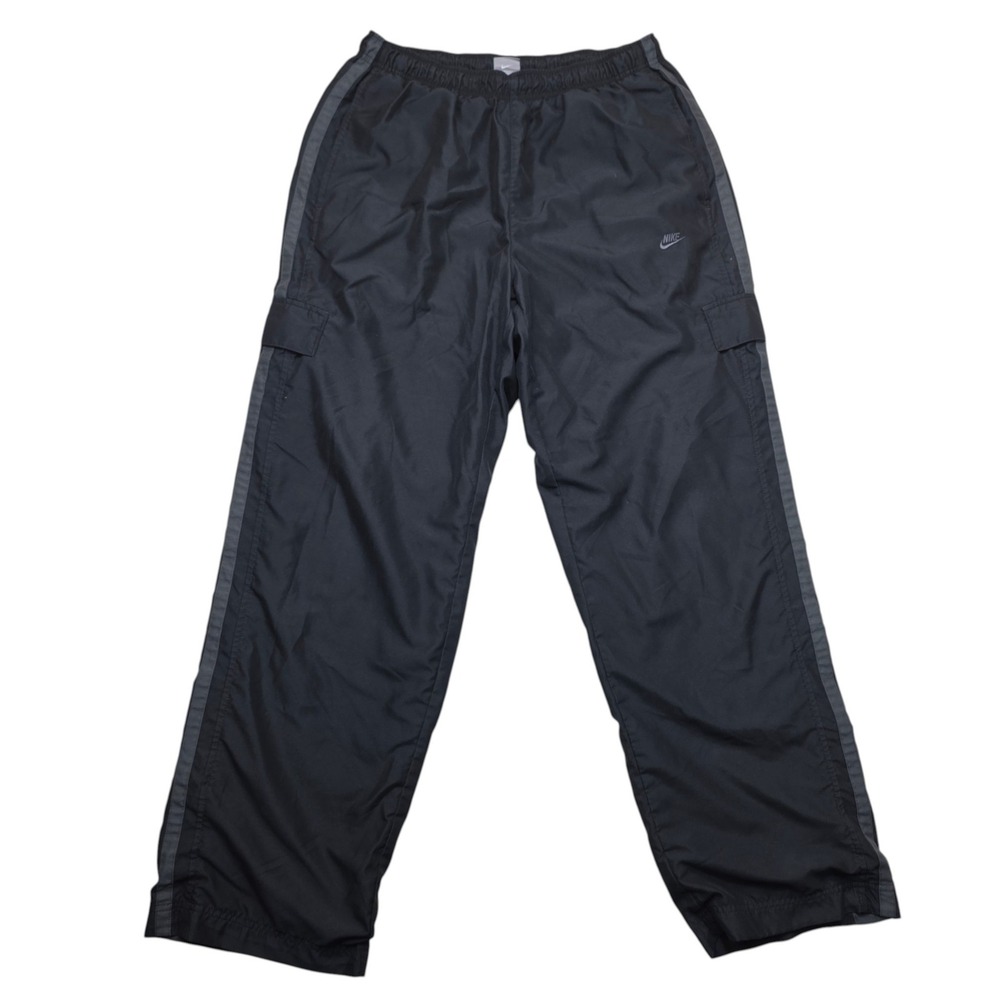 Nike Mens Cargo Track Pants Black Grey Stripe Mesh Lined Windbreaker Large